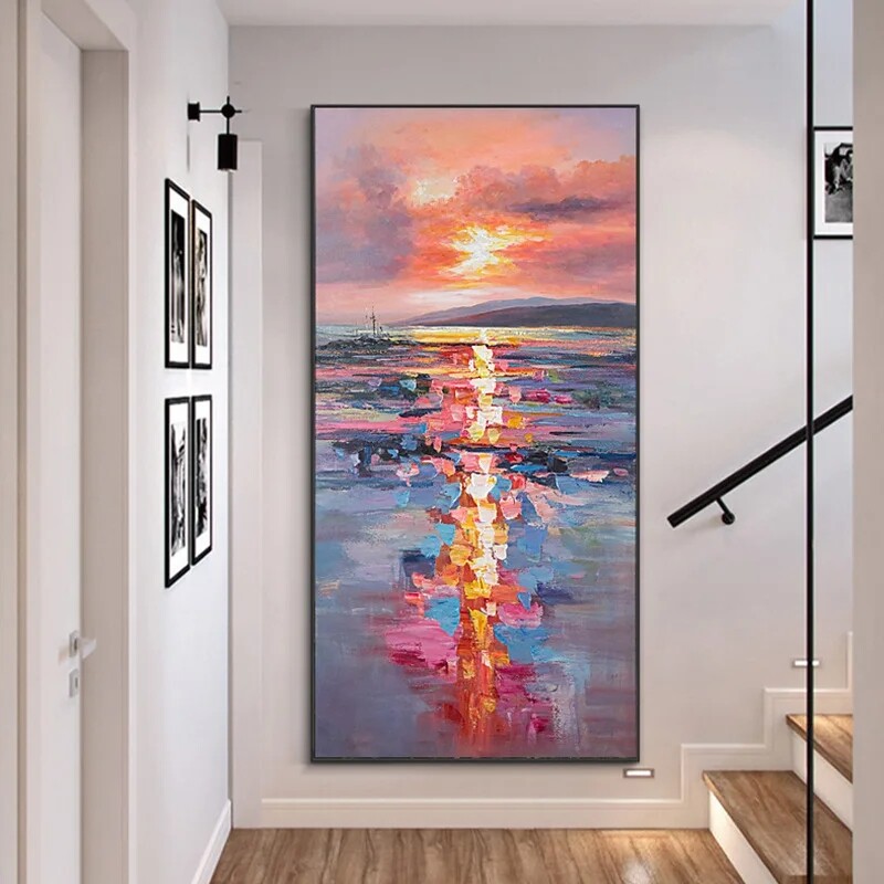 Handmade Painting on Canvas Sunrise Landscape Wall Art Large Oil Painting Modern