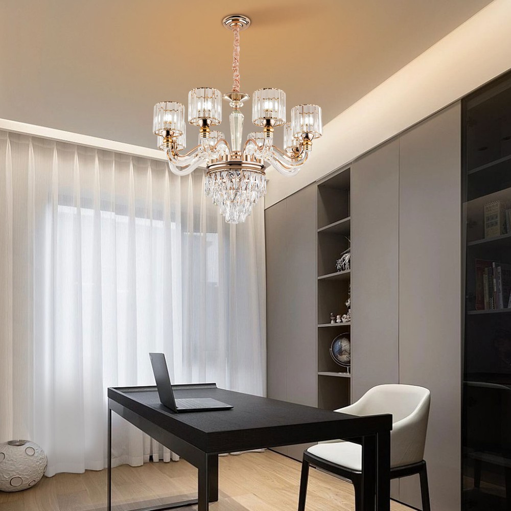 8 Lights Gold Large Crystal Chandeliers Ceiling Light Fixture for Living Room US