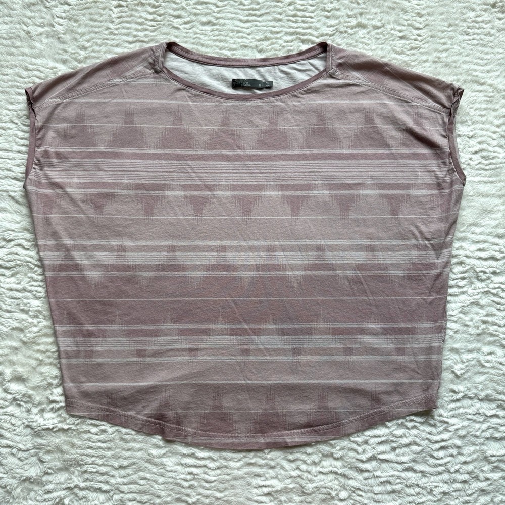 Prana Organic Cotton Oversized Boxy T Shirt Womens M Pink Aztec Geometric Print