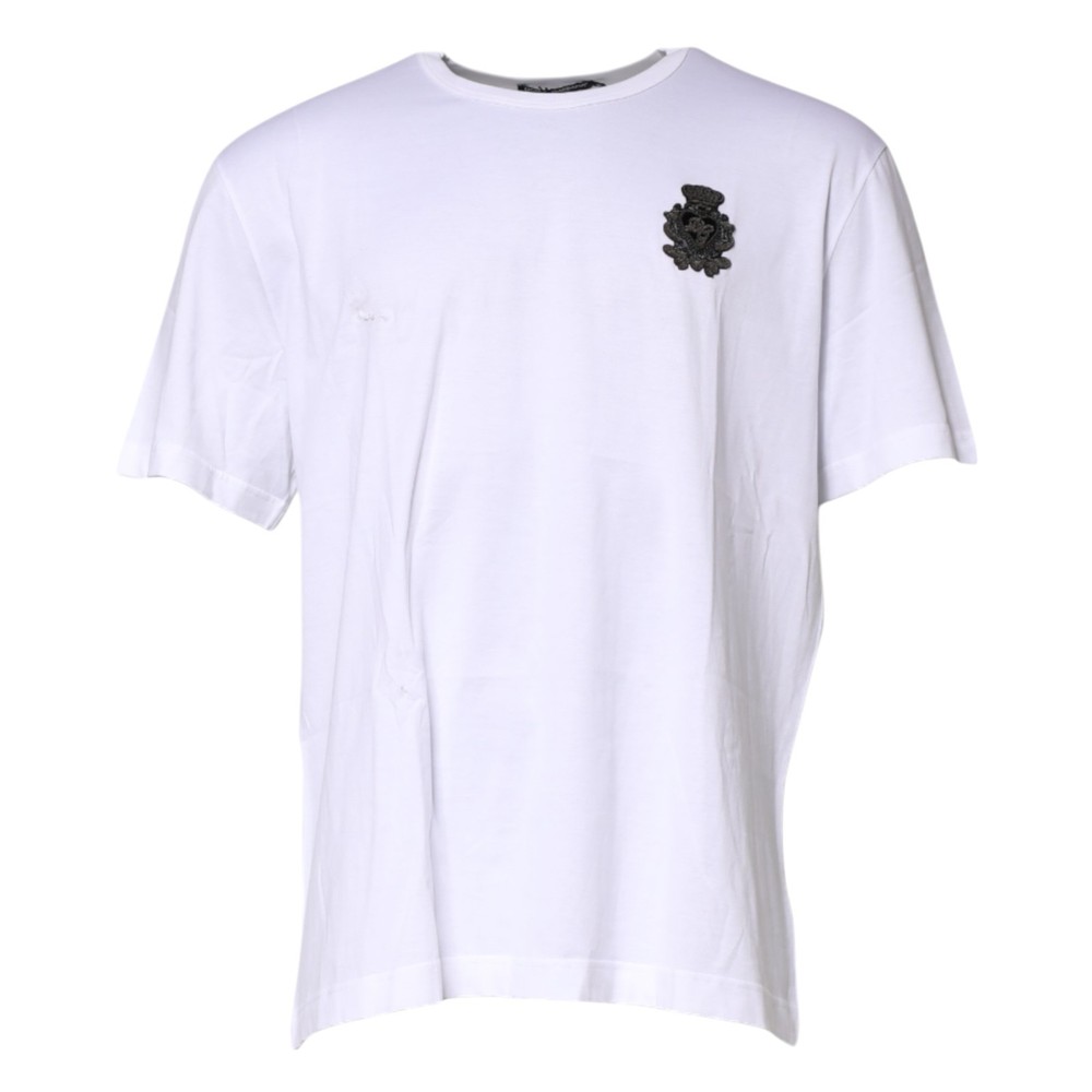 DOLCE & GABBANA T-shirt White Cotton Heraldic DG Crest Patch IT48/US38/M 670usd