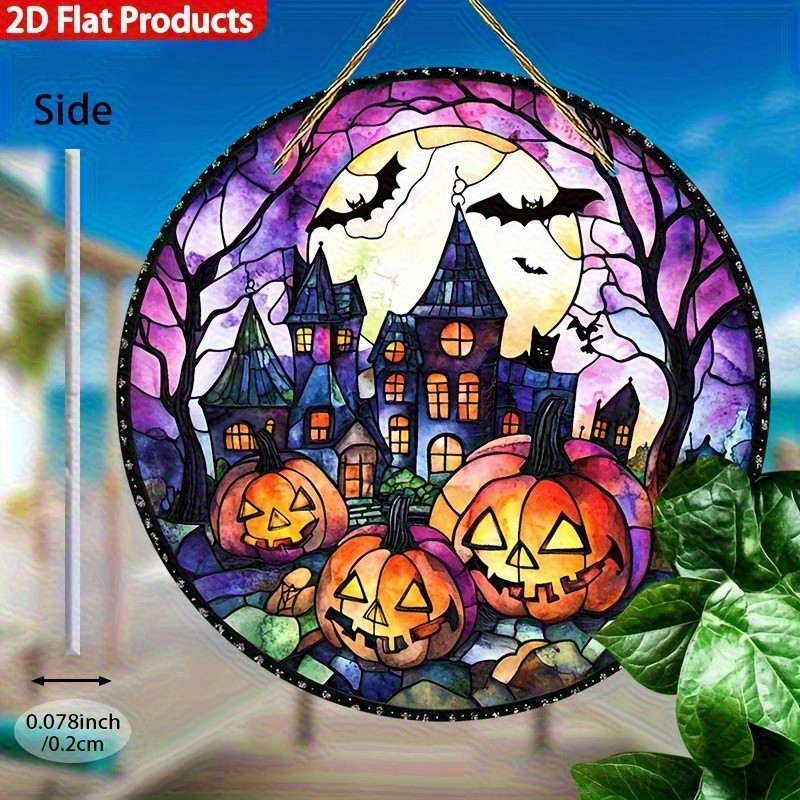 8x8 Bohemian Halloween Light Catcher Haunted House Pumpkin Bats Decor