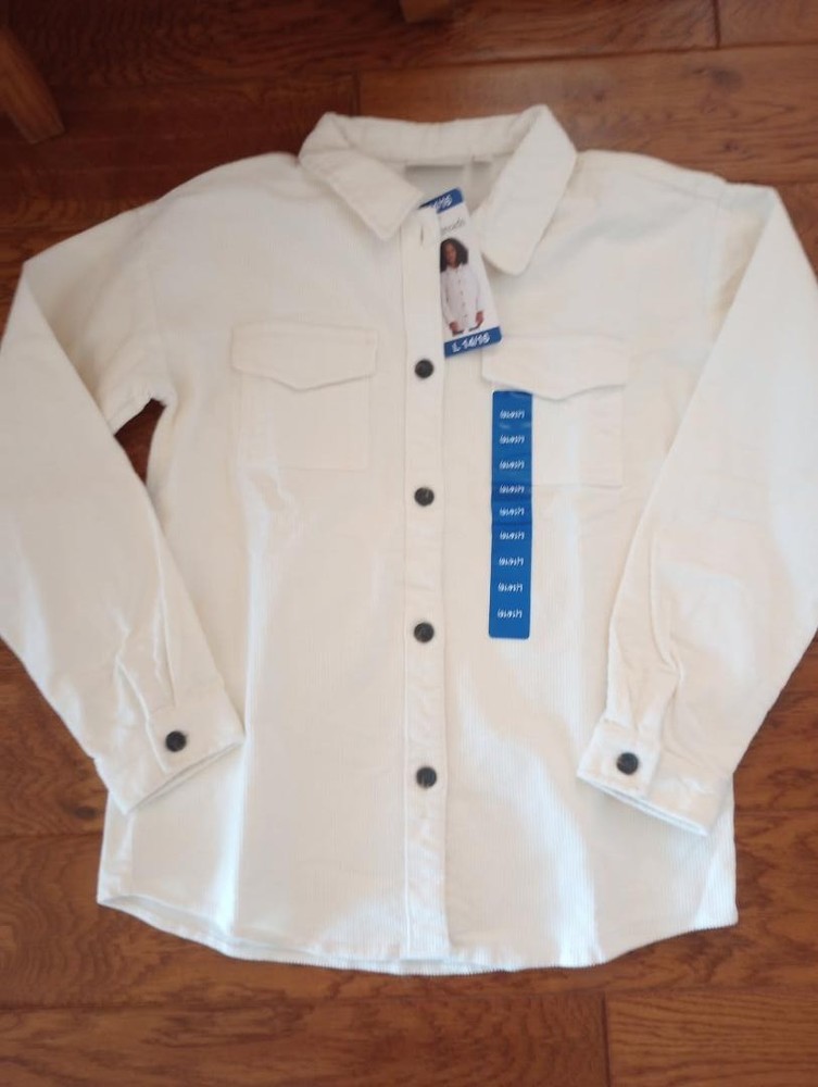 Ecothreads Girl's Size Large Corduroy Button White Long Sleeve Shirt Shacket NWT