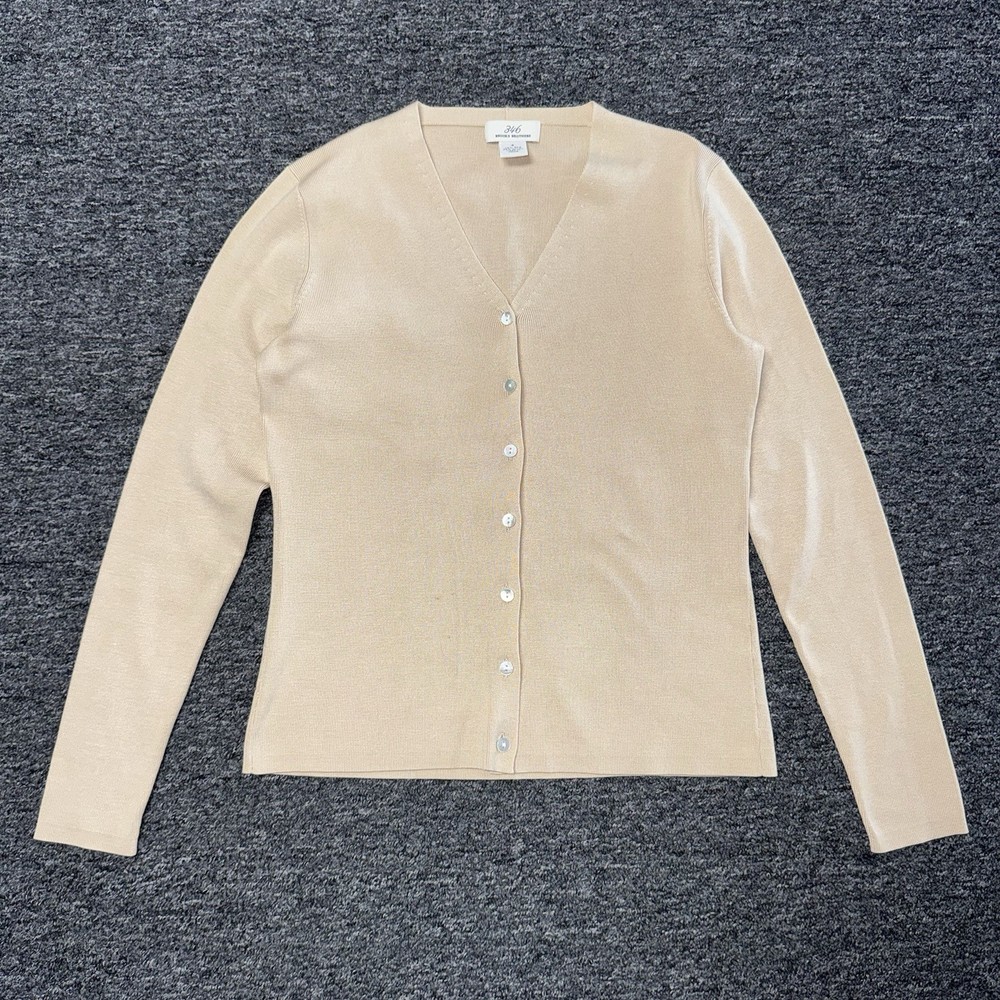 Women’s Brooks Brothers 346 Beige Silk Button Up Cardigan Blouse Top - Size S