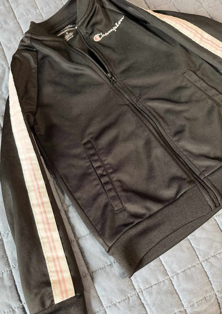 Champion Authentic Athleticwear Girls Sz 6 Black Full Zip Track Jacket Pockets