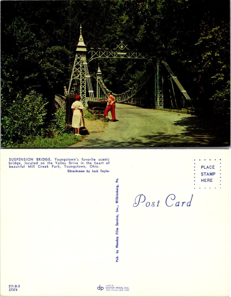 Suspension Bridge Mill Creek Park Youngstown Ohio OH Postcard