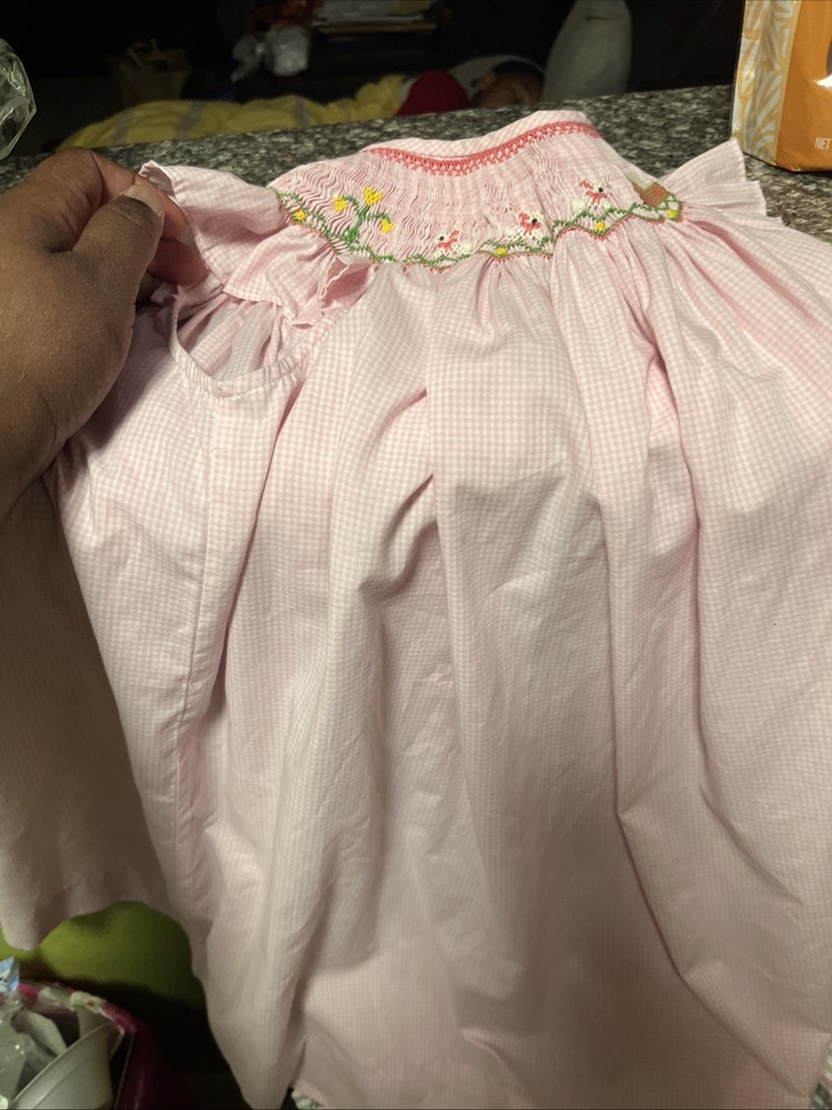 Girls Dress Size 4 White Sleeveless Pink Floral Sheer Overlay Ribbon Easter Vtg