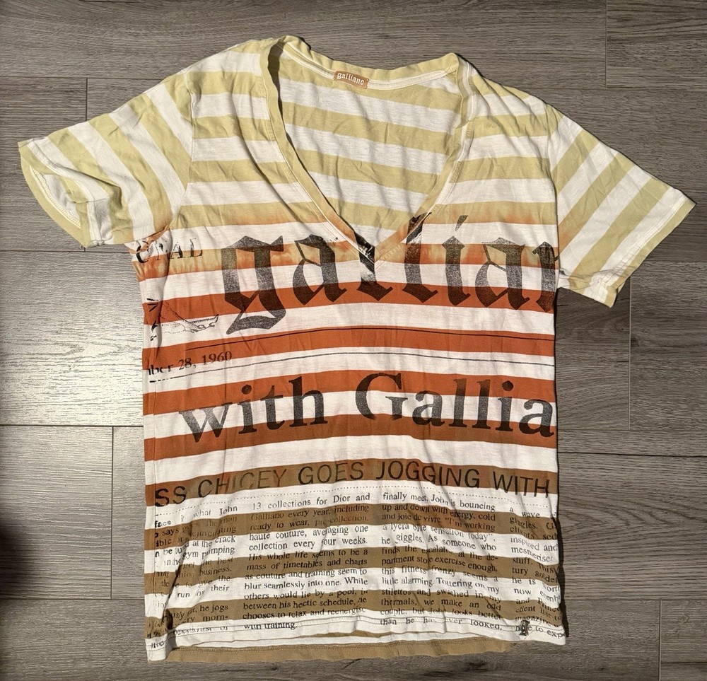 John Galliano Gazette Newspaper Print T Shirt Medium M Vintage Y2K