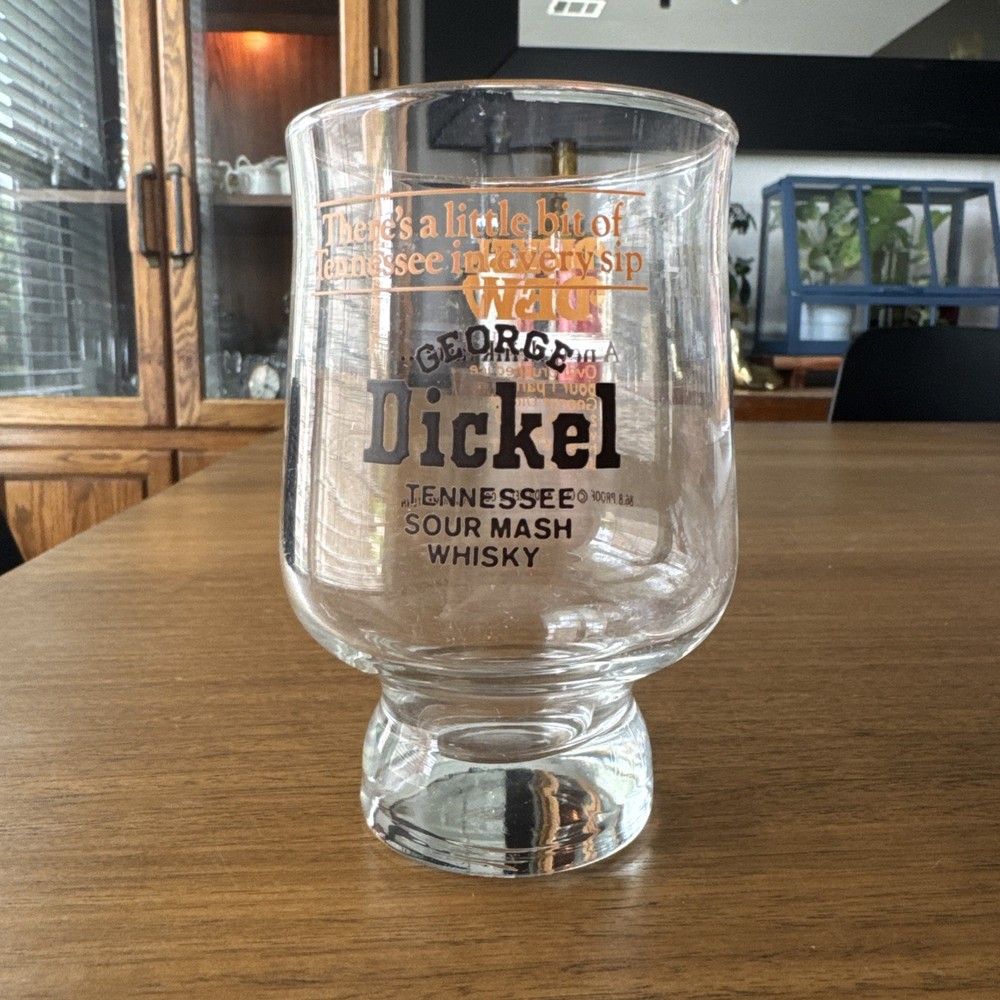 Vintage George Dickel Tennessee Whiskey 8 oz. Rock Glass Retro Groovy Print 4.8”