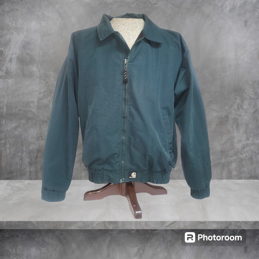 Carhartt Men's Green Lined Windbreaker Bomber Jacket Size L Workwear Coat