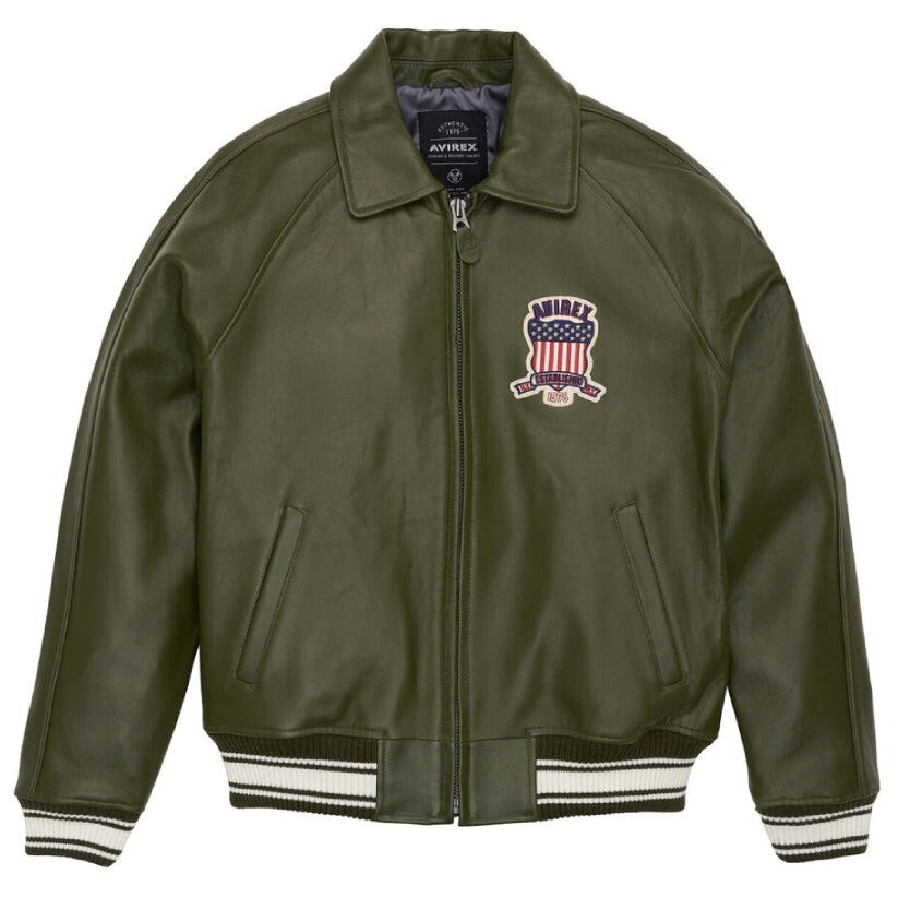Avirex Men’s Brown Bomber Jacket Genuine Cowhide Leather Flight Style