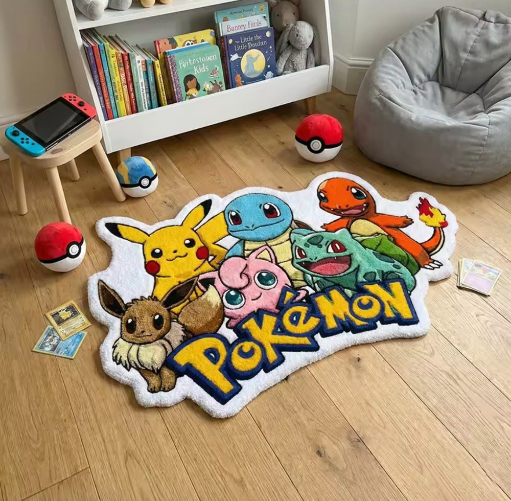 Anime Pokemon Group Shaped Rug Soft Fluffy Kids Play Carpet Or Game Room Decor