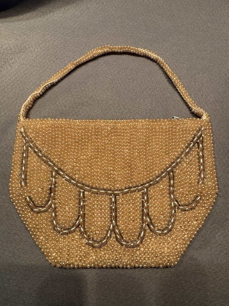 Vtg Pearl Beaded Purse Clutch Evening Prom Wedding Made In Japan