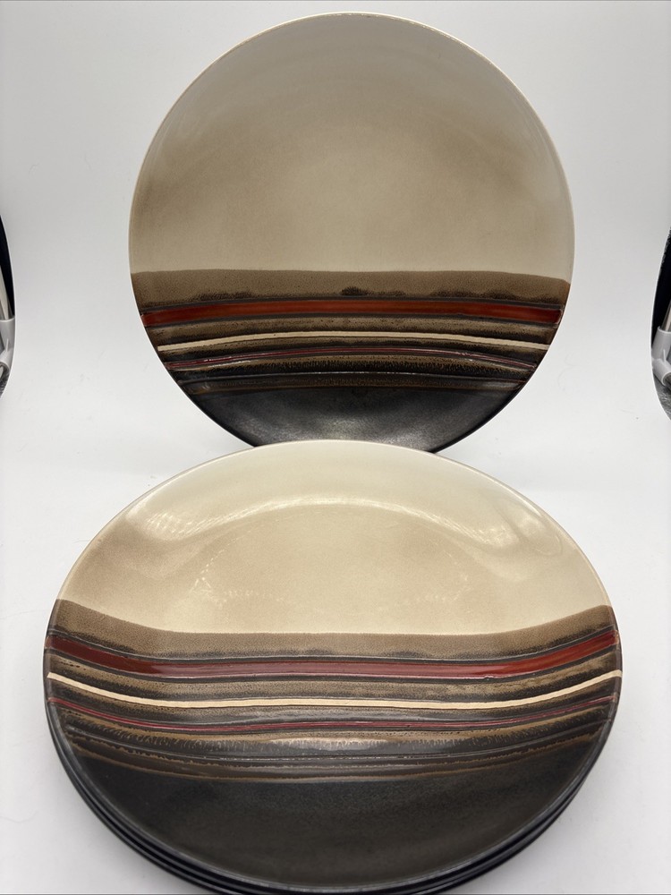 Better Homes Gardens Rockport Dinner Plates 10 7/8” Set of 3 Striped Stoneware