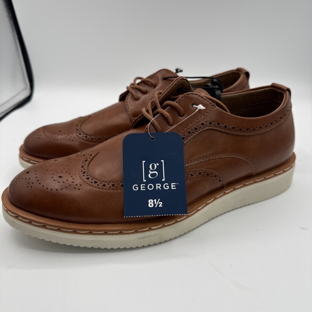 George Jonaah Wingtip Oxford Dress Shoes Size 8.5 Memory Insole True To Size Fit