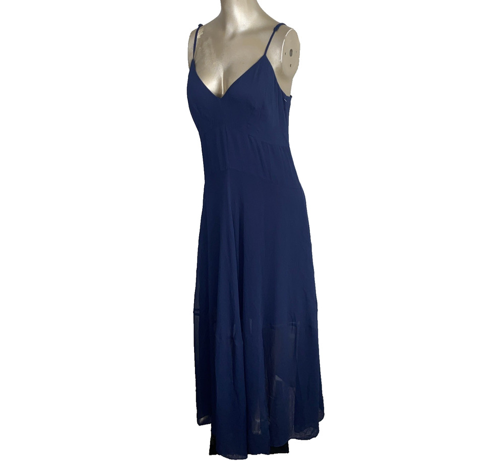Bar III Women's Blue Spaghetti Strap Sheer Lined Maxi Dress Size 6 New
