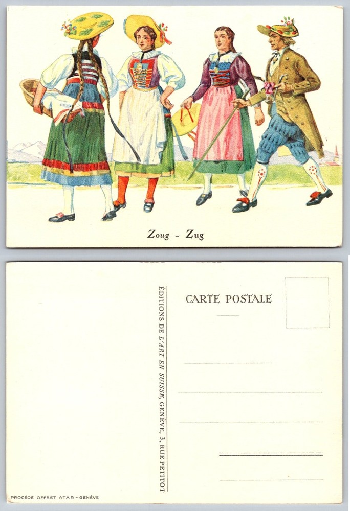Zoug Zug Switzerland Folk Costumes Traditional Dress Postcard Editions de l'Art