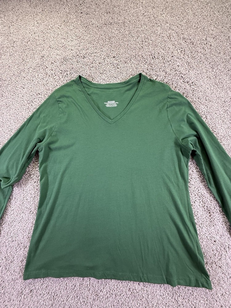 Fanatics Women’s 2XL Long Sleeve T Shirt Green V Neck 100% Cotton