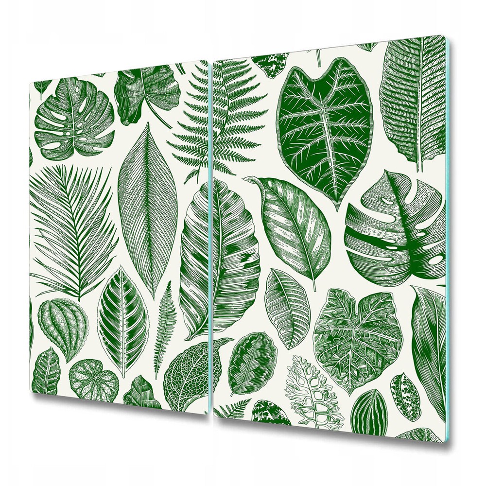 Glass Induction Ceramic Hob Cover Greenery Botanical Green leaves 2x30x52