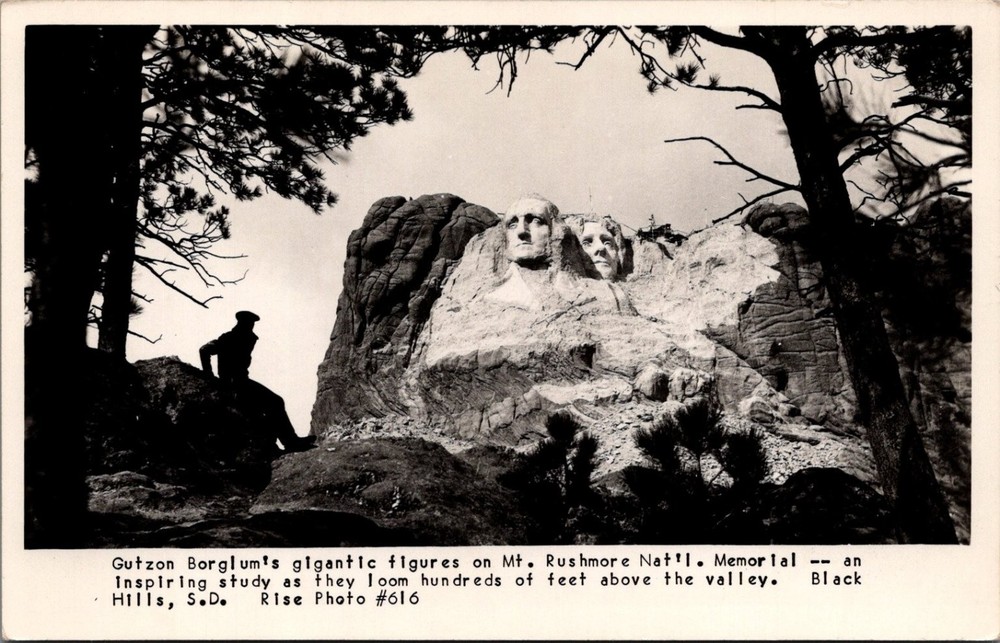 Mt Rushmore National Memorial RPPC Postcard Gutzon Borglum Black Hills SD Rise