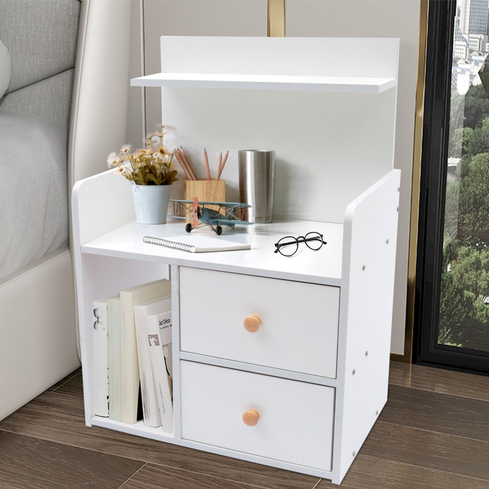 Elegant Large Nightstand with 2 Drawers and Cabinet Storage Display
