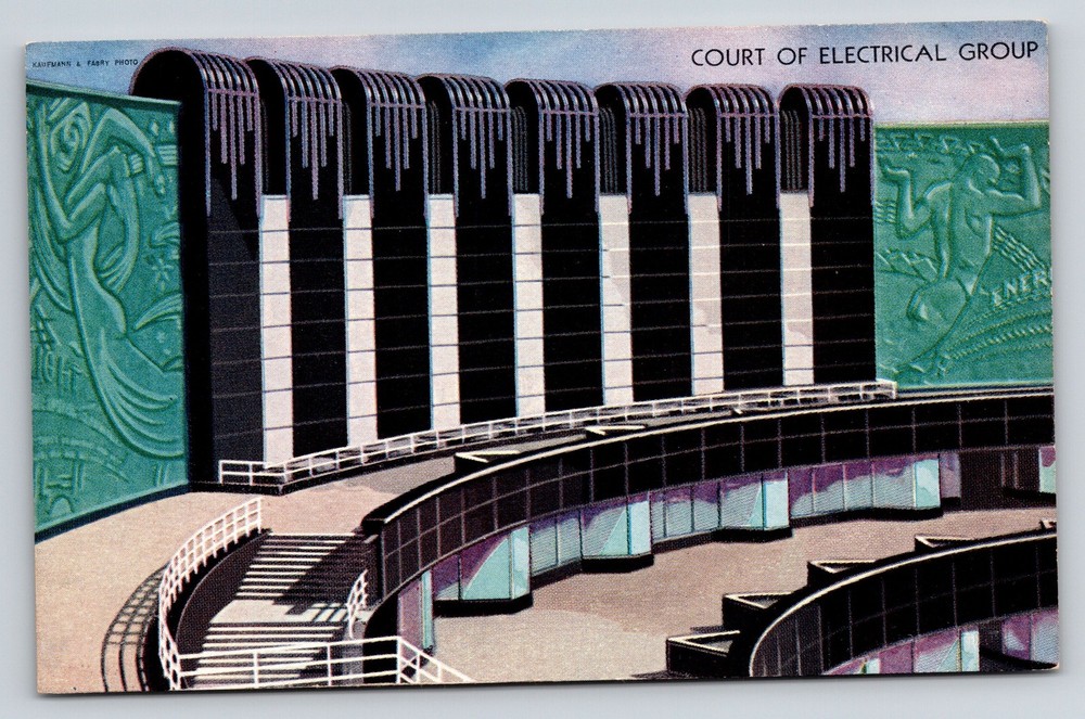 Chicago 1933 World's Fair~Electrical Group Court~Staircase~ART DECO Colortype
