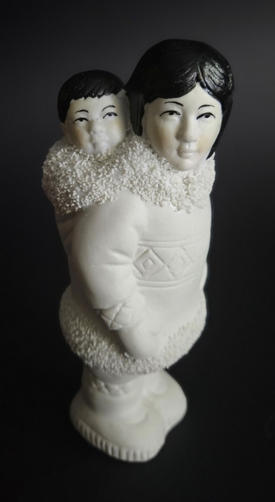 Vintage White Bisque Porcelain Alaska Intuit Mother & Child Figurine 5.75 Inch