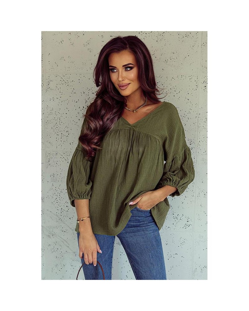 VNeck Blouse 34 Sleeve Top  -  Shirts  - Green -Size M