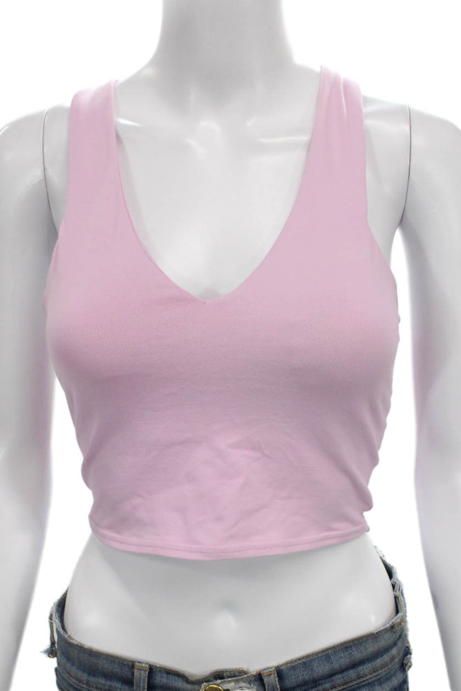 Alo Womens Cropped V Neck Tank Pink Cotton Size SFree Shipping in US $100+ Orders | $6.95 Orders Below