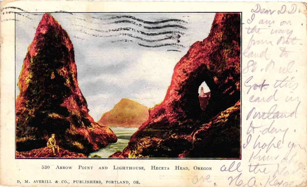 Vintage Postcard- ARROW POINT AND LIGHTHOUSE, HECETA HEAD, OR.