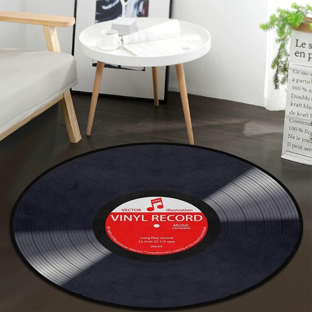 Keepcute Black Round Music Record Area Rug for Bedroom Living Room Study Playroom