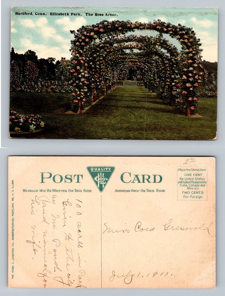 Hartford, CT-Connecticut, Elizabeth Park Rose Arbor c1910 Vintage Postcard