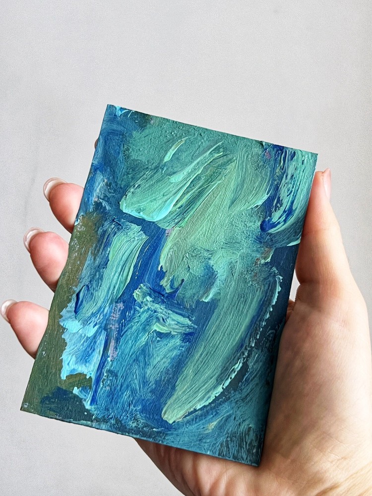 Abstract Blue Acrylic Painting Original Outsider Art for Bookshelf Decor-image