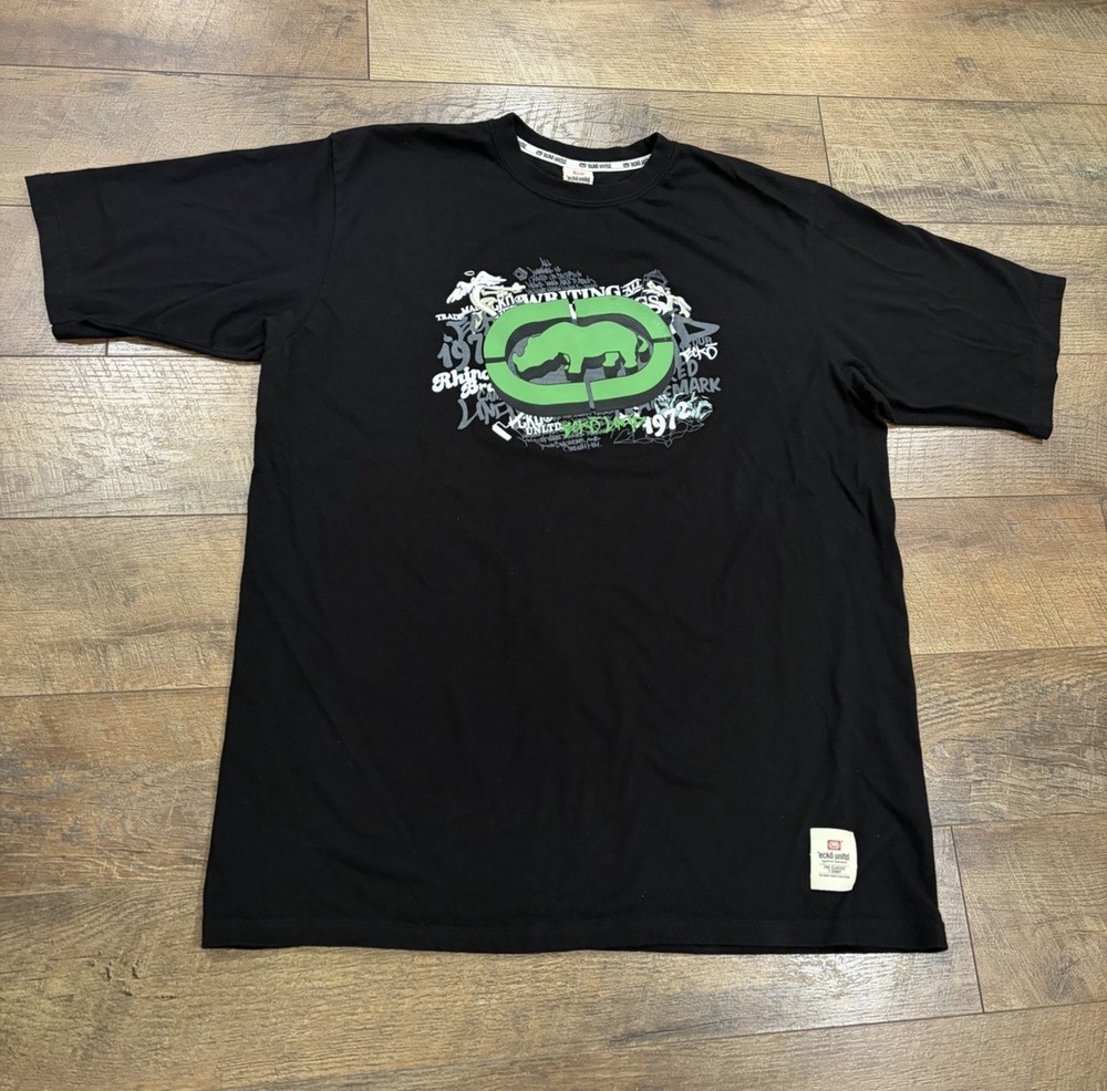 Vintage Y2k Ecko Unltd. Graffiti Logo Graphic Tee Black Green XXL Skater