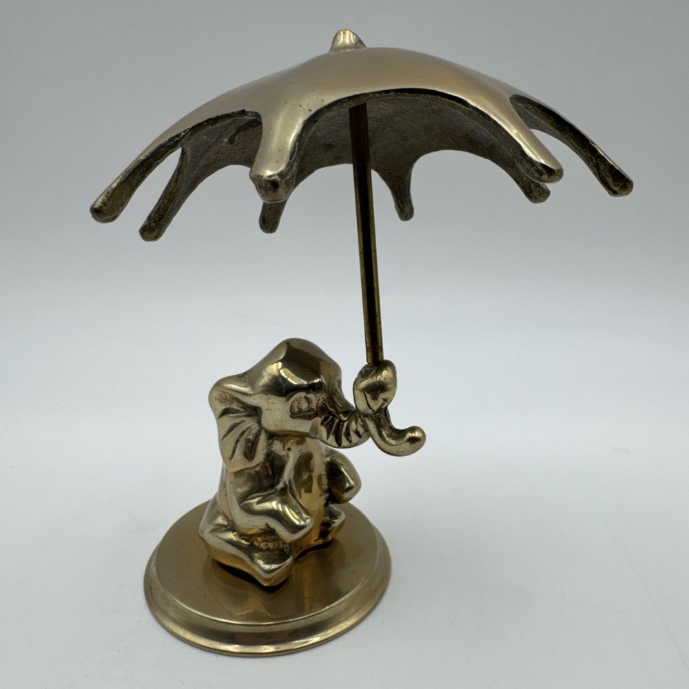 Vintage Solid Brass Elephant holding Umbrella Figurine Statue Circus