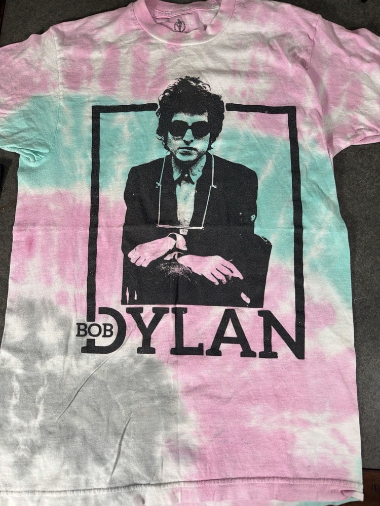 Bob Dylan Tie Dye T Shirt Pink Teal Graphic Band Tee Medium Sony Music