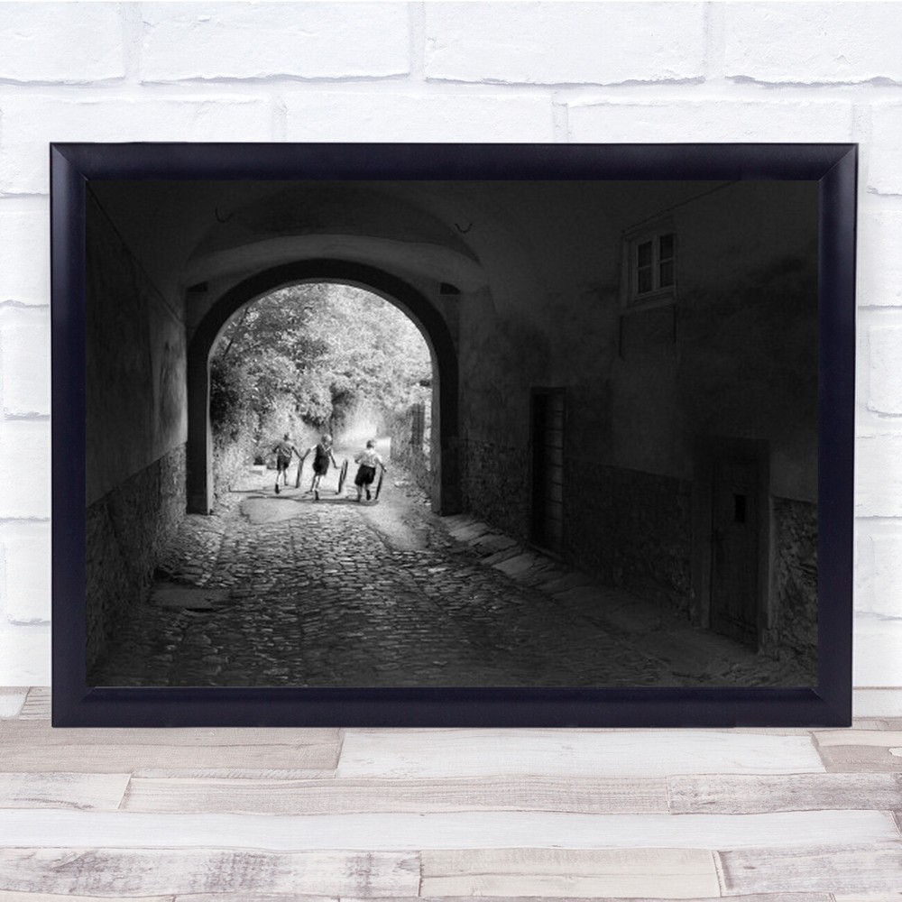 Somewhere In Germany Children With Wheels Tunnel Summer People Wall Art Print