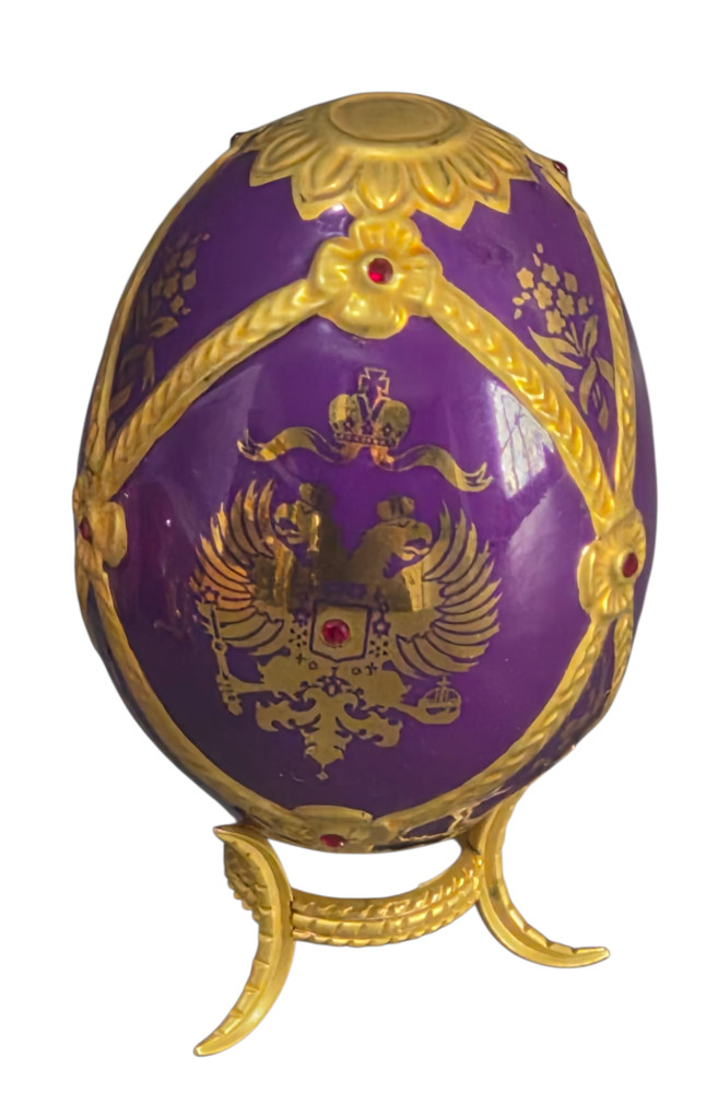 Franklin Mint House of Faberge Imperial Porcelain Purple Gilded Jeweled Egg