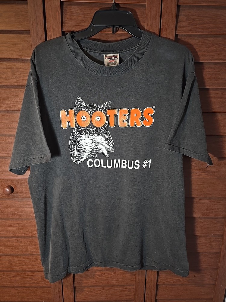 Vintage 90s Hooters Columbus #1 Security T-Shirt Oneita PowerPro Large Black