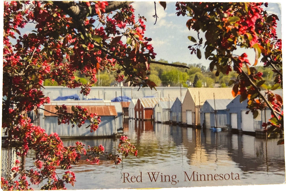 Postcard: Historic boathouse village on Mississippi River, Red Wing, MN