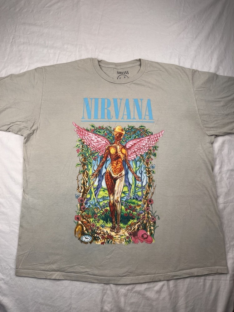 Nirvana Size 2XL Beige Multi Color Graphic    T-shirt Unisex