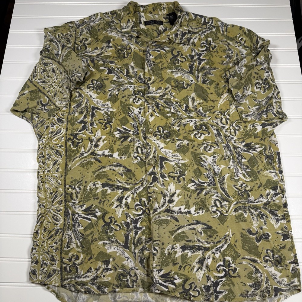 Generra Collection Short Sleeve Button Up Shirt Men’s Medium Green Rayon GUC