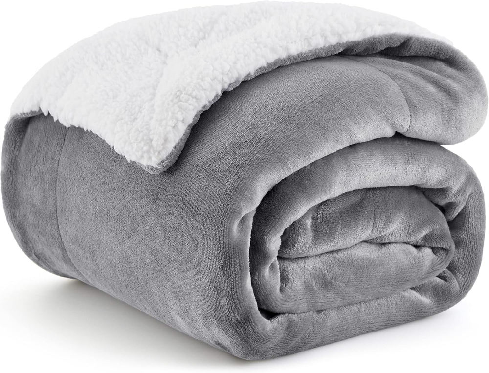 Sherpa Fleece Twin Throw Blanket 60x80 Inches Grey Soft Warm