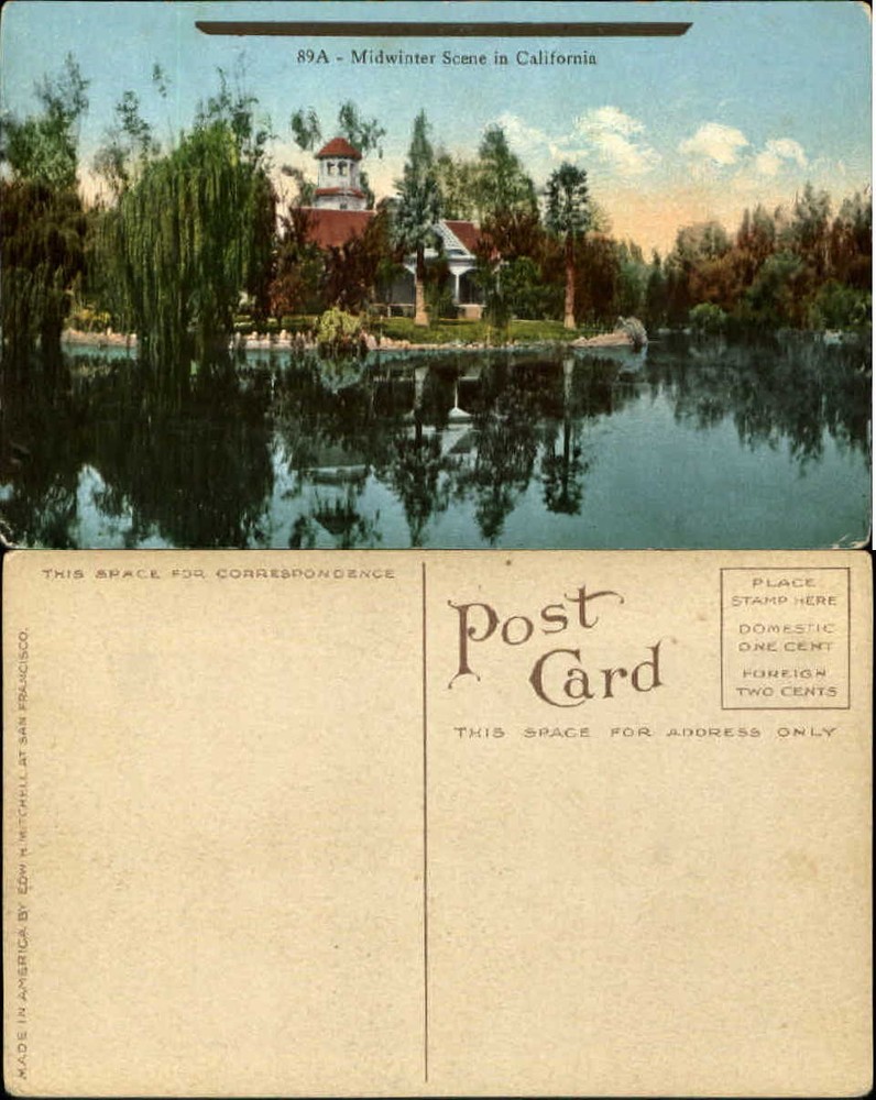 California House on a lake in midwinter ~ Edward Mitchell ~ c1910 postcard