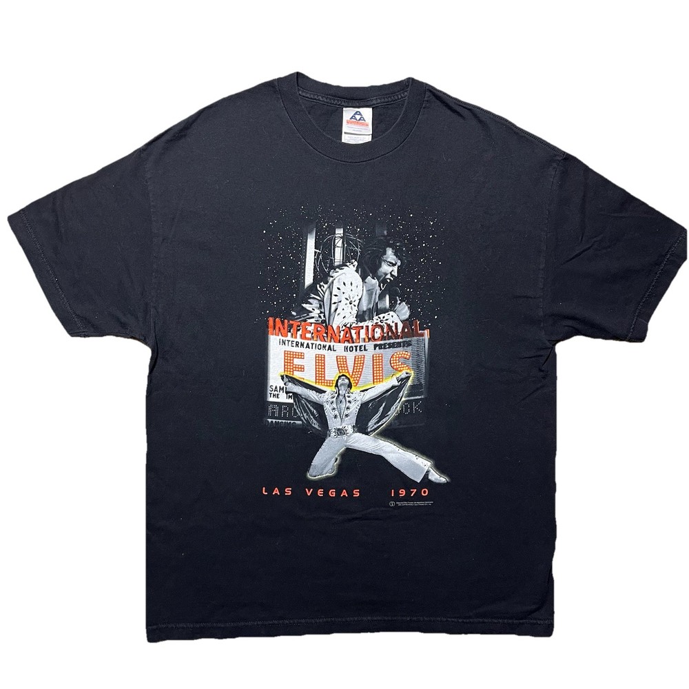 Vintage Elvis Presley T Shirt Mens XL Black 2001 Las Vegas 1970 Concert Graphic