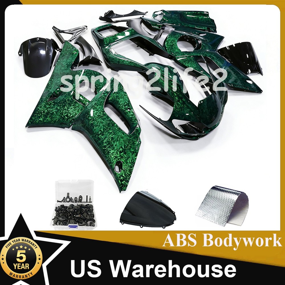 Green Forged Carbon Fiber Fairing Kit Bodywork+Bolts For Yamaha YZF R6 1998-2002