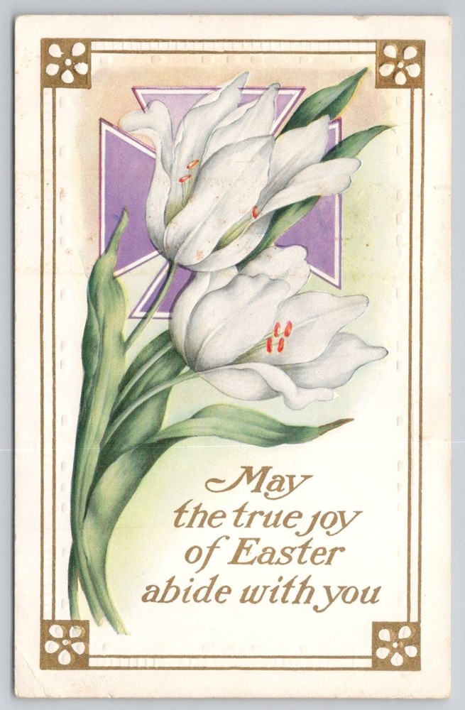 Whitney Made Easter Lilies Cross Postcard Embossed 1910s Posted