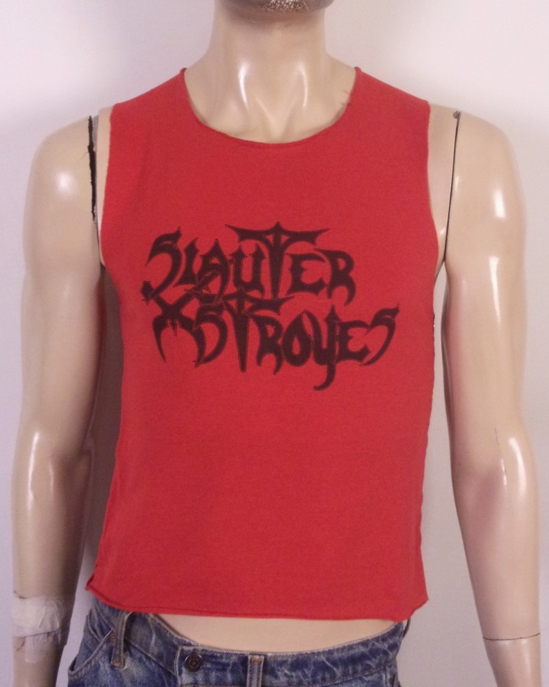 ULTRA RARE single stitch 80s Slauter Xstroyes Heavy Metal T-Shirt Cut Cropped S