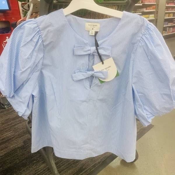 kate spade new york x Target Blue/White Women's Stripe Puff Blouse NWT SMALL