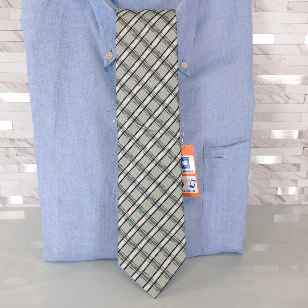 Brick House Neck Tie Mens Green White Plaid Tartan Formal Narrow Tokyo Shirt NWT