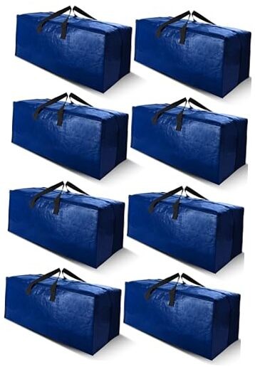 8 Pack Heavy Duty Extra Large Moving Bags with Backpack 24 gal-Pack of 8 Blue